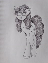 Size: 2912x3787 | Tagged: safe, artist:dreamy990, imported from derpibooru, pinkie pie, pony, monochrome, raised hoof, solo, traditional art