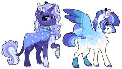 Size: 2827x1596 | Tagged: safe, artist:moccabliss, imported from derpibooru, oc, oc only, pegasus, pony, unicorn, colored wings, magical lesbian spawn, multicolored wings, offspring, parent:hoo'far, parent:moondancer, parent:rainbow dash, parent:rainbowdancer, parent:trixie, parents:trixfar, simple background, transparent background, wings