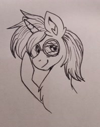 Size: 2800x3543 | Tagged: safe, artist:dreamy990, imported from derpibooru, oc, oc only, oc:shadow twinkle, pony, unicorn, bust, glasses, male, round glasses, solo, traditional art