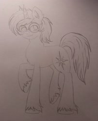 Size: 2932x3634 | Tagged: safe, artist:dreamy990, imported from derpibooru, oc, oc only, oc:shadow twinkle, pony, unicorn, g5 style, glasses, male, round glasses, solo, traditional art, unshorn fetlocks