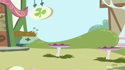 Size: 1920x1080 | Tagged: safe, artist:wissle, imported from derpibooru, magical mystery cure, .svg available, background, clover cafe, decoration, flower, grass, higher res at source, house, mushroom table, no pony, plant, ponyville, restaurant, svg, table, vector