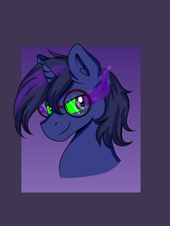 Size: 3456x4608 | Tagged: safe, artist:dreamy990, imported from derpibooru, oc, oc:shadow twinkle, pony, unicorn, bust, evil, evil grin, glasses, grin, round glasses, smiling, solo, sombra eyes