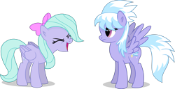 Size: 4666x2388 | Tagged: safe, artist:thatusualguy06, imported from derpibooru, cloudchaser, flitter, pegasus, pony, sonic rainboom (episode), .svg available, absurd resolution, duo, duo female, eyes closed, female, folded wings, mare, siblings, simple background, sisters, spread wings, svg, transparent background, vector, wings, yay