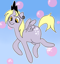 Size: 1455x1551 | Tagged: safe, artist:immunefox, imported from derpibooru, derpy hooves, ditzy doo, alicorn, pony, alicornified, blue, blue background, bubble, cross-eyed, crown, cute, derpabetes, derpicorn, flying, horn, jewelry, princess, race swap, regalia, silly, simple background, small horn, small wings, solo, wings