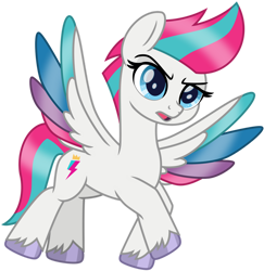 Size: 1024x1054 | Tagged: safe, artist:emeraldblast63, imported from derpibooru, zipp storm, pegasus, pony, colored wings, female, full body, g5, hoof polish, hooves, mare, my little pony: tell your tale, open mouth, simple background, solo, spread wings, tail, transparent background, two toned mane, two toned tail, unshorn fetlocks, wings