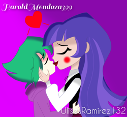 Size: 1478x1362 | Tagged: safe, imported from derpibooru, spike, human, equestria girls, crossover, crossover shipping, hand on cheek, hand on hip, heart, humanized, kiss on the lips, kissing, shipping, zatanna, zataspike, zee zatara