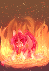 Size: 1116x1600 | Tagged: safe, artist:kittenburger3, imported from derpibooru, pony, unicorn, cloven hooves, female, fire, magic, solo