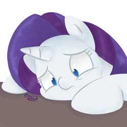 Size: 1000x1000 | Tagged: safe, artist:chrisrainicorn, imported from derpibooru, rarity, pony, unicorn, canterlot boutique, female, sad, scene interpretation, simple background, solo, white background