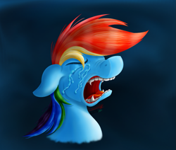 Size: 831x705 | Tagged: safe, artist:inurantchan, imported from derpibooru, rainbow dash, pegasus, pony, bust, crying, eyes closed, fangs, female, open mouth, sad, solo