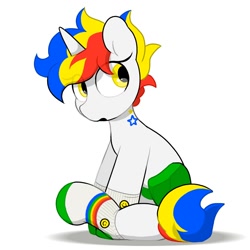 Size: 1500x1500 | Tagged: safe, artist:mochi_nation, imported from derpibooru, oc, oc only, oc:rubik star, pony, unicorn, female, mare, simple background, sitting, solo, white background