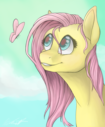 Size: 1000x1200 | Tagged: safe, artist:artsypanda21, imported from derpibooru, fluttershy, butterfly, pegasus, pony, cute, female, shyabetes, solo