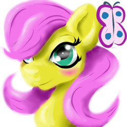 Size: 400x400 | Tagged: safe, artist:creudence, imported from derpibooru, fluttershy, pegasus, pony, blushing, bust, female, simple background, solo, transparent background