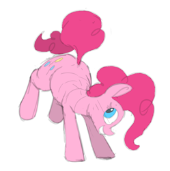 Size: 944x948 | Tagged: safe, artist:firecracker, pinkie pie, earth pony, pony, aggie.io, female, looking back, mare, simple background, smiling, solo, standing on front legs, white background