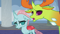 Size: 1280x720 | Tagged: safe, imported from derpibooru, screencap, ocellus, thorax, changedling, changeling, school daze, season 8, duo, duo changeling, female, king thorax, male, papa thorax, sad, talking