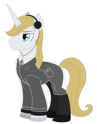 Size: 1414x1802 | Tagged: safe, artist:dyonys, imported from derpibooru, prince blueblood, pony, unicorn, series:horrorverse, american psycho, clothes, headphones, male, patrick bateman, raincoat, simple background, stallion, suit, transparent background