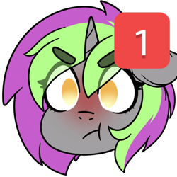 Size: 700x700 | Tagged: safe, artist:cottonsweets, imported from derpibooru, oc, oc only, oc:frenzy nuke, pony, unicorn, angry, discord ping, simple background, solo, transparent background