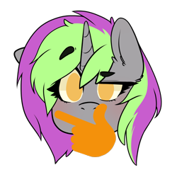 Size: 3000x3000 | Tagged: safe, artist:cottonsweets, imported from derpibooru, oc, oc only, oc:frenzy nuke, pony, unicorn, emoji, simple background, solo, thinking, transparent background