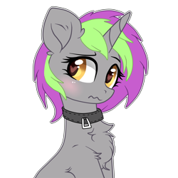 Size: 4000x4000 | Tagged: artist needed, safe, imported from derpibooru, oc, oc only, oc:frenzy nuke, pony, unicorn, blushing, chest fluff, collar, heart eyes, looking away, simple background, solo, transparent background, wingding eyes