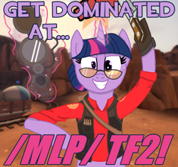 Size: 3200x3000 | Tagged: safe, artist:legendoflink, imported from derpibooru, twilight sparkle, unicorn, /mlp/, /mlp/ tf2 general, female, gun, kukri, magic, mare, payload, pl badwater, rifle, sniper, sniper rifle, solo, team fortress 2, twilight sniper, weapon