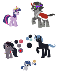 Size: 1172x1556 | Tagged: safe, artist:mlplpstoycustoms, imported from derpibooru, king sombra, twilight sparkle, oc, alicorn, pegasus, pony, unicorn, base used, color palette, family, female, male, offspring, parent:king sombra, parent:twilight sparkle, parents:twibra, shipping, straight, twibra