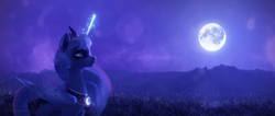 Size: 5076x2160 | Tagged: safe, artist:etherium-apex, imported from derpibooru, princess luna, alicorn, pony, 3d, blender, blender eevee, moon, night, scenery, solo