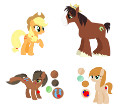 Size: 1244x1080 | Tagged: safe, artist:mlplpstoycustoms, imported from derpibooru, applejack, trouble shoes, oc, earth pony, pony, applejack's hat, base used, color palette, cowboy hat, family, female, hat, male, offspring, parent:applejack, parent:trouble shoes, parents:troublejack, shipping, simple background, straight, troublejack, unshorn fetlocks, white background