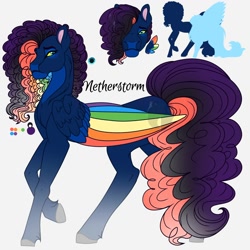 Size: 2000x2000 | Tagged: safe, artist:teonnakatztkgs, imported from derpibooru, oc, oc only, oc:netherstorm, pony, bio in description, bust, colored wings, interspecies offspring, multicolored wings, offspring, parent:discord, parent:rainbow dash, parents:discodash, rainbow wings, wings