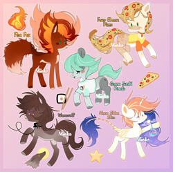 Size: 2204x2196 | Tagged: safe, artist:miioko, imported from derpibooru, oc, oc only, earth pony, pony, unicorn, base used, clothes, earth pony oc, food, horn, pizza, unicorn oc