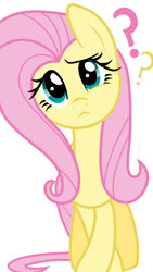 Size: 1080x1920 | Tagged: safe, artist:sallyso, imported from derpibooru, fluttershy, pegasus, pony, confused, eyelashes, female, mare, question mark, simple background, smiling, solo, white background