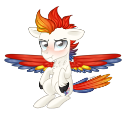 Size: 3961x3553 | Tagged: safe, artist:kaikururu, imported from derpibooru, oc, oc only, pegasus, pony, blushing, colored wings, male, pegasus oc, simple background, spread wings, stallion, transparent background, two toned wings, unshorn fetlocks, wings