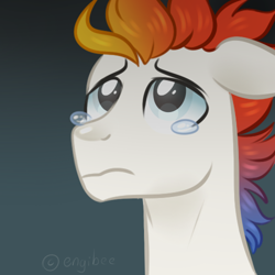 Size: 500x500 | Tagged: safe, artist:kaikururu, imported from derpibooru, oc, oc only, pegasus, pony, bust, crying, male, multicolored hair, pegasus oc, rainbow hair, stallion, wings