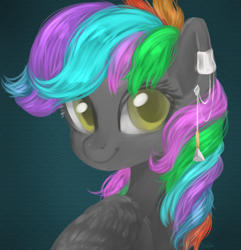 Size: 3852x4000 | Tagged: safe, artist:kaikururu, imported from derpibooru, oc, oc only, pegasus, pony, bust, ear piercing, eyelashes, multicolored hair, piercing, rainbow hair, smiling, solo, wings