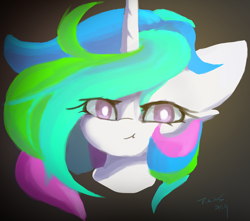 Size: 2438x2160 | Tagged: safe, artist:rainsketch, imported from derpibooru, princess celestia, alicorn, bust, looking at you, scrunchy face, solo