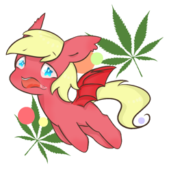 Size: 900x900 | Tagged: safe, artist:楊芷芳, imported from derpibooru, oc, oc only, bat pony, pony, drool, drugs, male, marijuana, open mouth, simple background, solo, spread wings, stallion, starry eyes, stars, weeds, white background, wingding eyes, wings