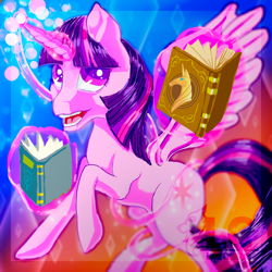 Size: 1024x1024 | Tagged: safe, artist:may-li128, imported from derpibooru, twilight sparkle, alicorn, pony, book, female, glowing, glowing horn, horn, magic, solo, telekinesis, twilight sparkle (alicorn)