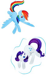 Size: 600x1000 | Tagged: safe, artist:kittenburger3, imported from derpibooru, rainbow dash, rarity, pegasus, pony, unicorn, duo, female, levitation, magic, self-levitation, simple background, telekinesis, transparent background