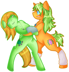 Size: 582x605 | Tagged: safe, artist:kittenburger3, imported from derpibooru, oc, oc only, earth pony, pony, unicorn, bipedal, dancing, duo, earth pony oc, female, horn, male, simple background, song in the description, transparent background, unicorn oc