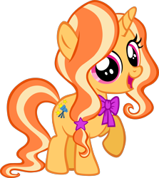 Size: 2230x2500 | Tagged: safe, artist:nicogamer3000, imported from derpibooru, gilded lily, pony, unicorn, .svg available, bow, female, filly, foal, full body, high res, hooves, horn, open mouth, open smile, raised hoof, simple background, smiling, solo, standing, svg, tail, trace, transparent background, two toned mane, two toned tail, vector