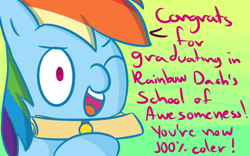 Size: 1600x1000 | Tagged: safe, artist:chrisrainicorn, imported from derpibooru, rainbow dash, pegasus, pony, diploma, female, graduation, one eye closed, solo