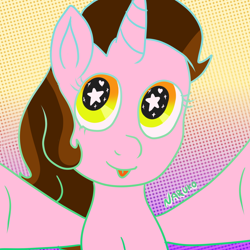 Size: 2000x2000 | Tagged: safe, artist:wrath-marionphauna, imported from derpibooru, oc, oc only, oc:color breezie, unicorn, :p, digital art, high res, looking at you, solo, starry eyes, tongue out, wingding eyes