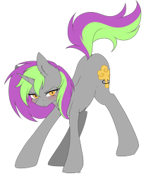 Size: 3511x4234 | Tagged: safe, artist:torihime, imported from derpibooru, oc, oc only, oc:frenzy nuke, pony, unicorn, ass up, blushing, collar, looking at you, raised tail, simple background, solo, tail, transparent background