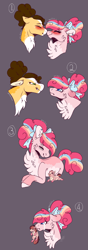 Size: 2187x6219 | Tagged: safe, artist:articfoxdraws, imported from derpibooru, cheese sandwich, pinkie pie, oc, oc:butterscotch, earth pony, pony, abuse, angry, argument, baby, baby pony, blushing, boop, bow, cheek fluff, cheesepie, chest fluff, crying, domestic abuse, female, filly, floppy ears, foal, gray background, hair bow, implied divorce, male, mare, noseboop, offspring, parent:cheese sandwich, parent:pinkie pie, parents:cheesepie, sad, scruff, shipping, simple background, stallion, straight