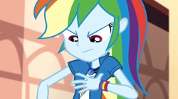 Size: 1284x720 | Tagged: safe, imported from derpibooru, screencap, rainbow dash, equestria girls, movie magic, spoiler:eqg specials, clothes, female, gem, out of context, solo, wristband