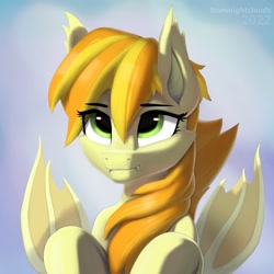 Size: 2000x2000 | Tagged: artist needed, safe, imported from derpibooru, oc, oc only, bat pony, bat pony oc, bat wings, bust, eyebrows, eyebrows visible through hair, female, portrait, smiling, solo, solo female, wings