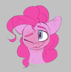 Size: 269x273 | Tagged: safe, artist:anonymous, pinkie pie, earth pony, pony, aggie.io, blushing, female, mare, one eye closed, simple background, smiling, solo