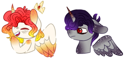 Size: 1280x639 | Tagged: safe, artist:maximumpiracy, imported from derpibooru, oc, oc only, alicorn, pony, alicorn oc, base used, bust, duo, eyes closed, floating wings, horn, male, offspring, parent:king sombra, parent:princess celestia, parents:celestibra, simple background, smiling, stallion, transparent background, wings