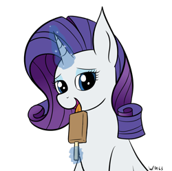 Size: 1199x1188 | Tagged: safe, artist:wapamario63, imported from ponybooru, rarity, pony, unicorn, bedroom eyes, bust, female, food, looking at you, magic, magic aura, mare, popsicle, portrait, simple background, solo, telekinesis, tongue out, transparent background