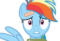 Size: 1059x720 | Tagged: safe, edit, edited screencap, imported from derpibooru, screencap, rainbow dash, pegasus, pony, read it and weep, season 2, background removed, bandaid, book, female, mare, not a vector, simple background, solo, transparent background