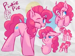 Size: 1889x1423 | Tagged: safe, artist:drawtheuniverse, imported from derpibooru, pinkie pie, earth pony, pony, chest fluff, colored pupils, cute, diapinkes, drawpile, eyes closed, female, lidded eyes, looking at you, mare, one eye closed, open mouth, open smile, simple background, smiling, smiling at you, text, tongue out, wink, winking at you