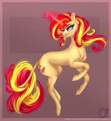 Size: 1280x1398 | Tagged: safe, artist:copshop, imported from derpibooru, sunset shimmer, pony, unicorn, equestria girls, female, leonine tail, magic, mare, solo, tail